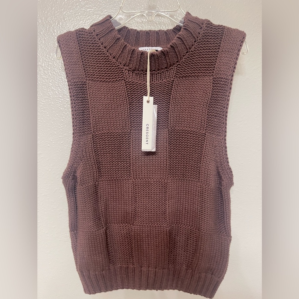 NWT Crescent Brown Basket Weave Sweater Vest Wmn Size XS